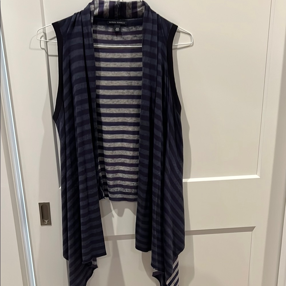Banana Republic Navy Striped Sleeveless Cardigan, M